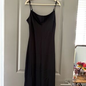 Elegant Satin Black Spaghetti Strap Dress